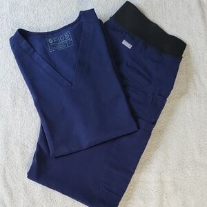 Figs Navy Blue Tecnical Collection Scrubs Set Top And Bottom Women Size Small